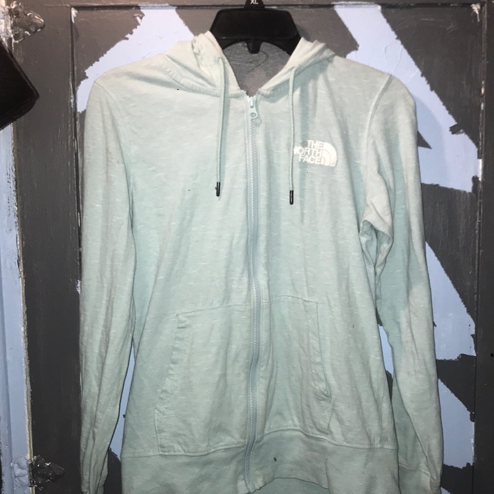 Teal north face zip up